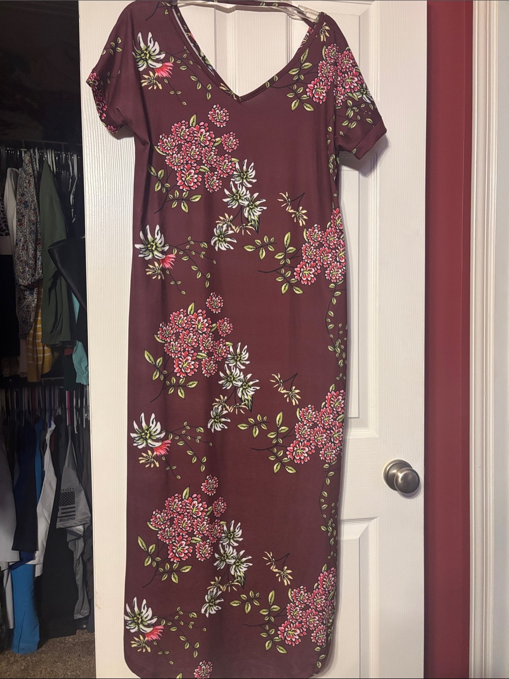 Zilcremo Floral Burgundy V-Neck Midi Dress size xl